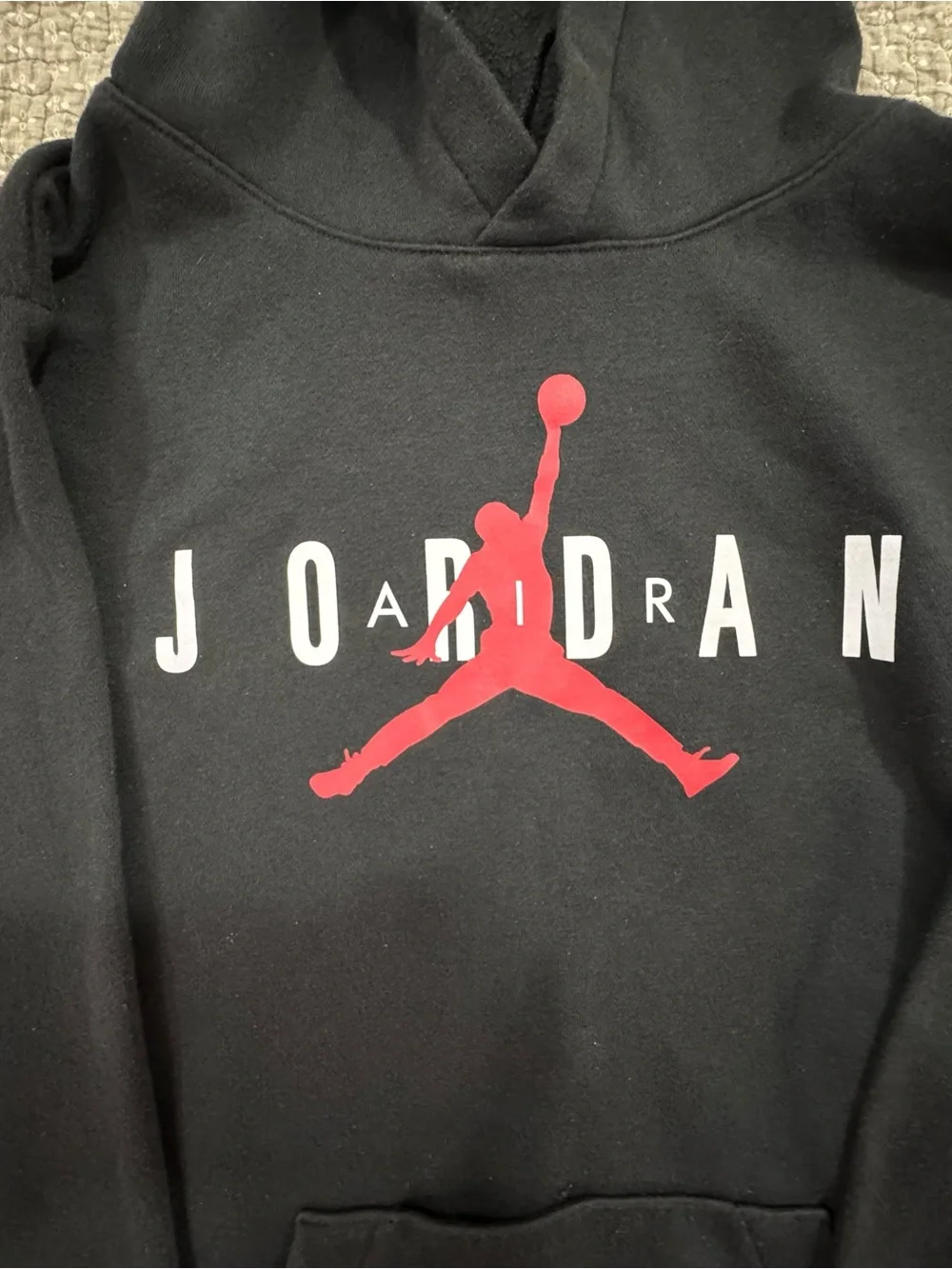 Jordan Black Hoodie Sweatshirt with Red Jumpman and White Logo